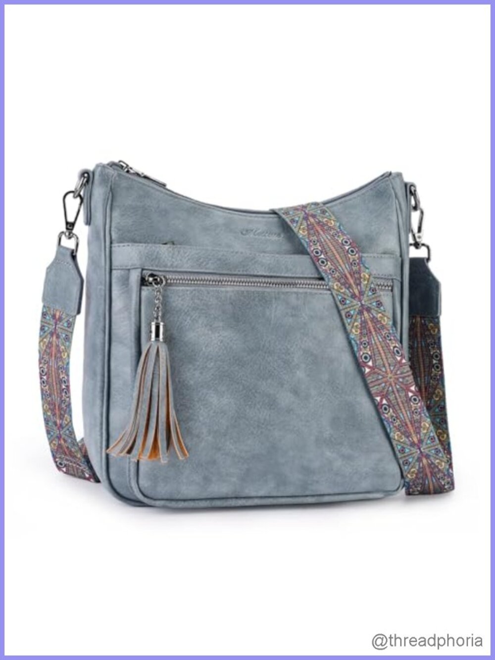 Vegan Leather Crossbody Bag with Tassel - Adjustable Strap Multi-Pocket Purse
